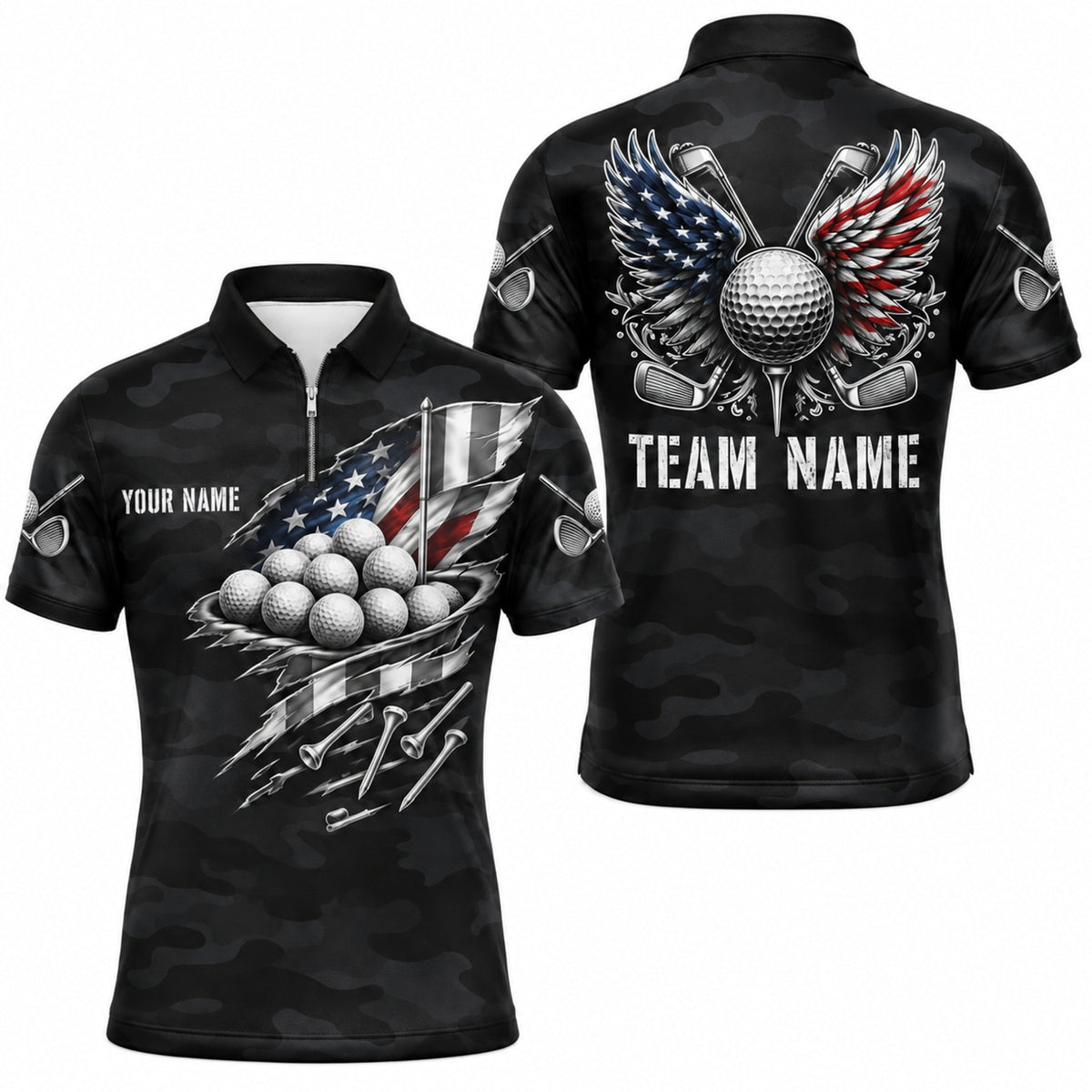 American Flag Golf Balls Sport Personalized Golf Polo Shirt Jersey Zip 1 4 Collar