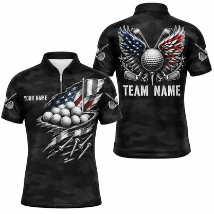 American Flag Golf Balls Sport Personalized Golf Polo Shirt Jersey Zip 1 4 Collar