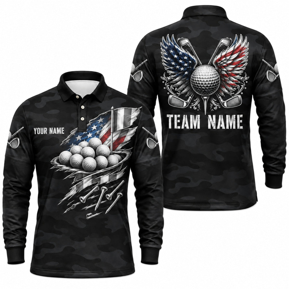 American Flag Golf Balls Sport Personalized Golf Polo Shirt Long Sleeve Polo