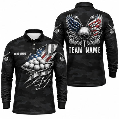 American Flag Golf Balls Sport Personalized Golf Polo Shirt Long Sleeve Polo