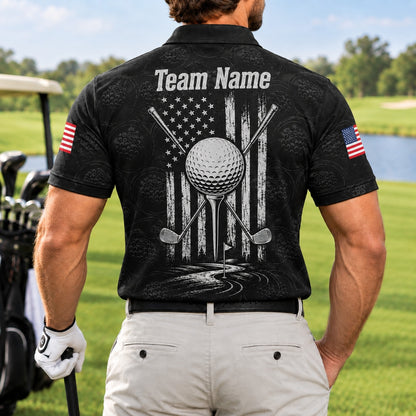 American Flag Golf Clubs Sport Custom Golf Polo Shirt Back View