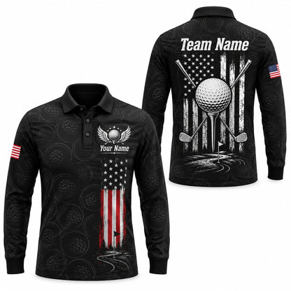 American Flag Golf Clubs Sport Custom Golf Polo Shirt Long Sleeve Polo