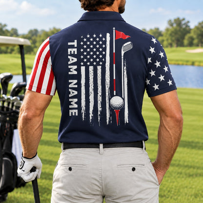 American Flag Golf Design Sport Personalized Golf Polo Shirt Back View