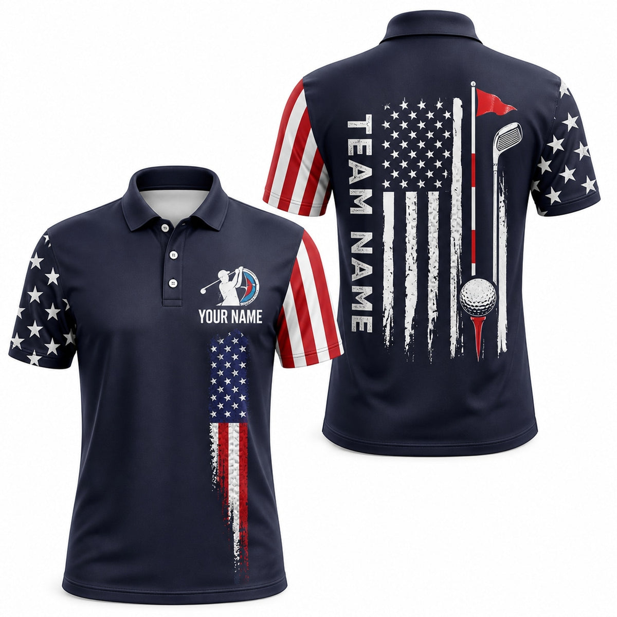 American Flag Golf Design Sport Personalized Golf Polo Shirt