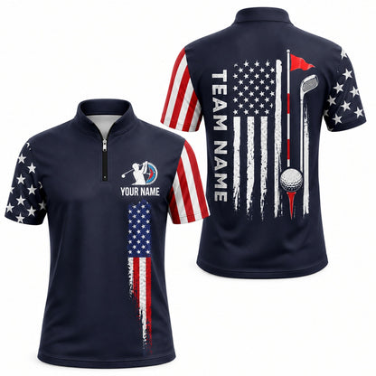 American Flag Golf Design Sport Personalized Golf Polo Shirt Jersey Zip 1 4 Collar