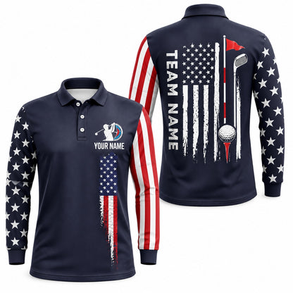 American Flag Golf Design Sport Personalized Golf Polo Shirt Long Sleeve Polo