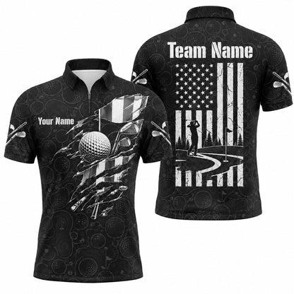 American Flag Golfer Silhouette Sport Personalized Golf Polo Shirt Jersey Zip 1 4 Collar