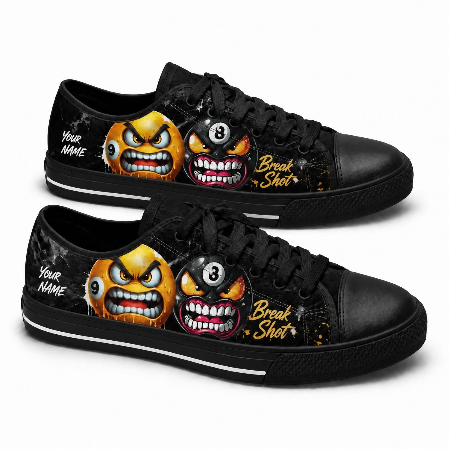Angry 8 Ball Graphic Custom Low Top Shoes Black Shoes