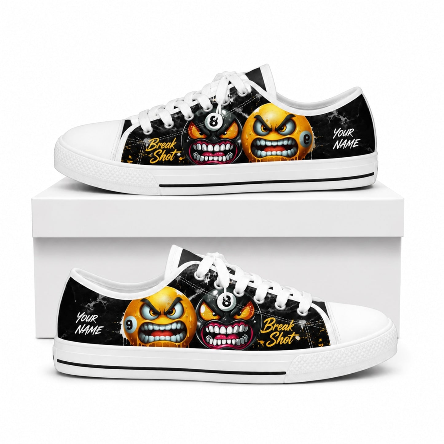 Angry 8 Ball Graphic Custom Low Top Shoes Box White