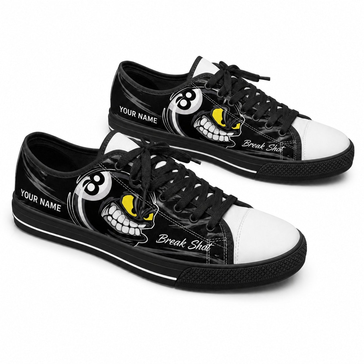Angry 8 Ball Graphic Personalized Low Top Shoes Black Shoes