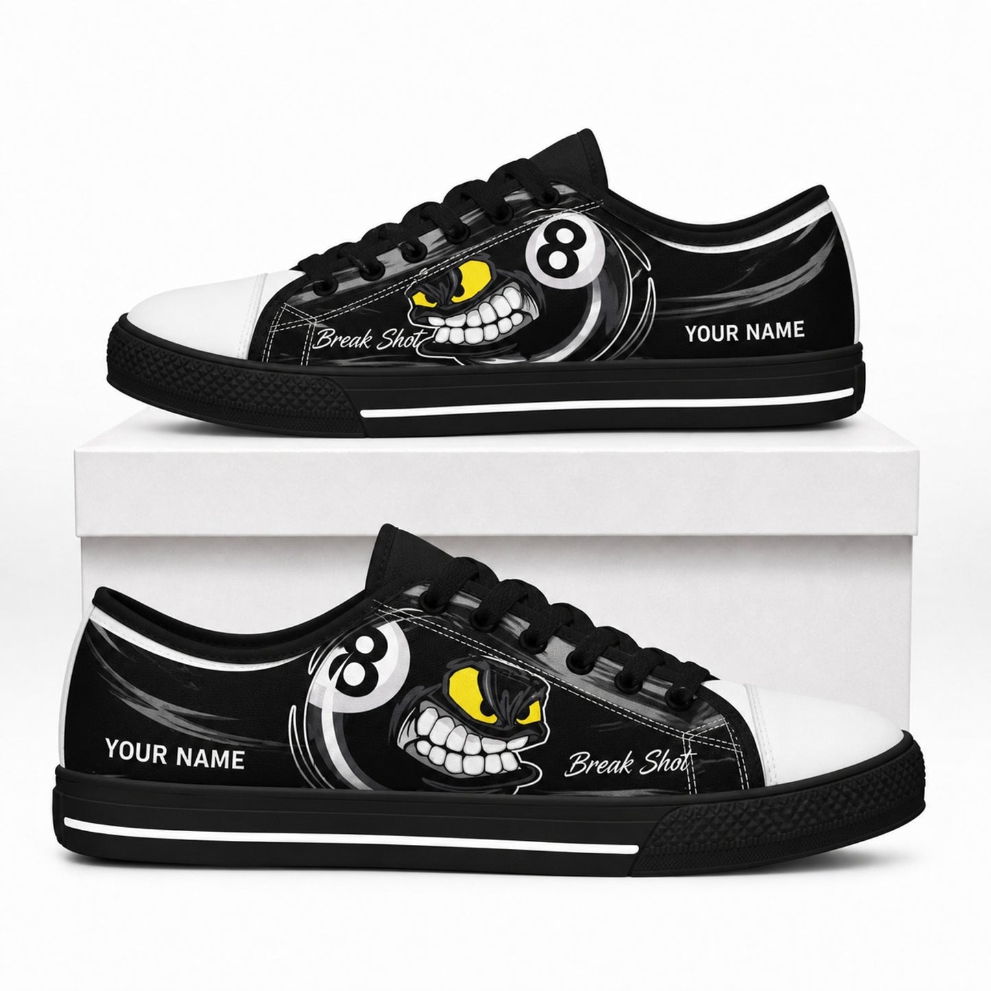 Angry 8 Ball Graphic Personalized Low Top Shoes Box Black