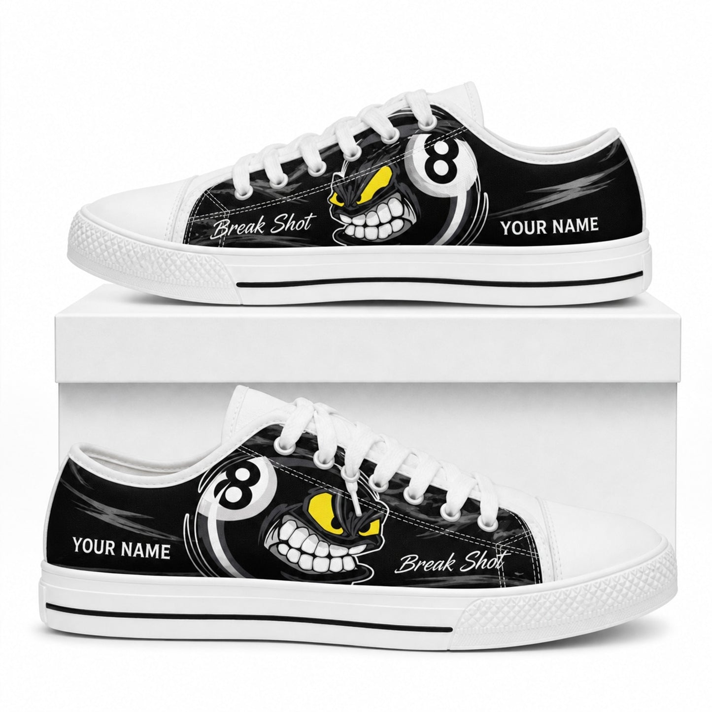Angry 8 Ball Graphic Personalized Low Top Shoes Box White
