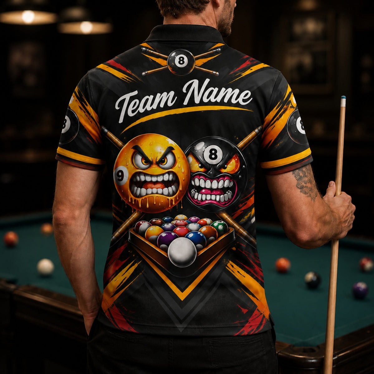 Angry Billiard Balls Sport Personalized Billiard Polo Shirt Back View