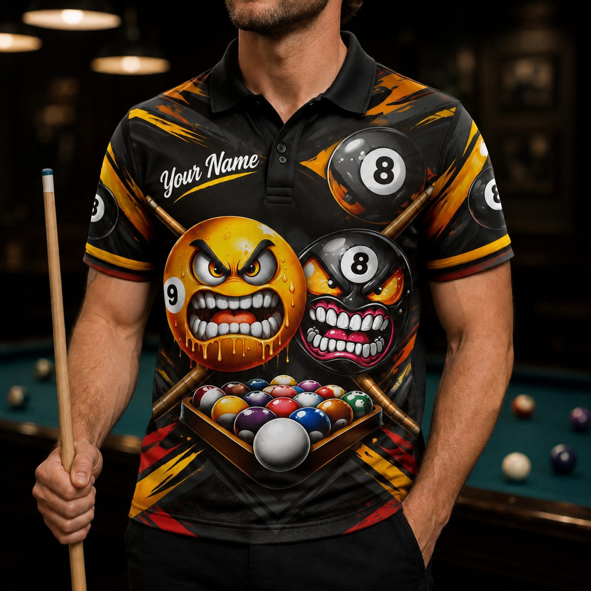 Angry Billiard Balls Sport Personalized Billiard Polo Shirt Front View