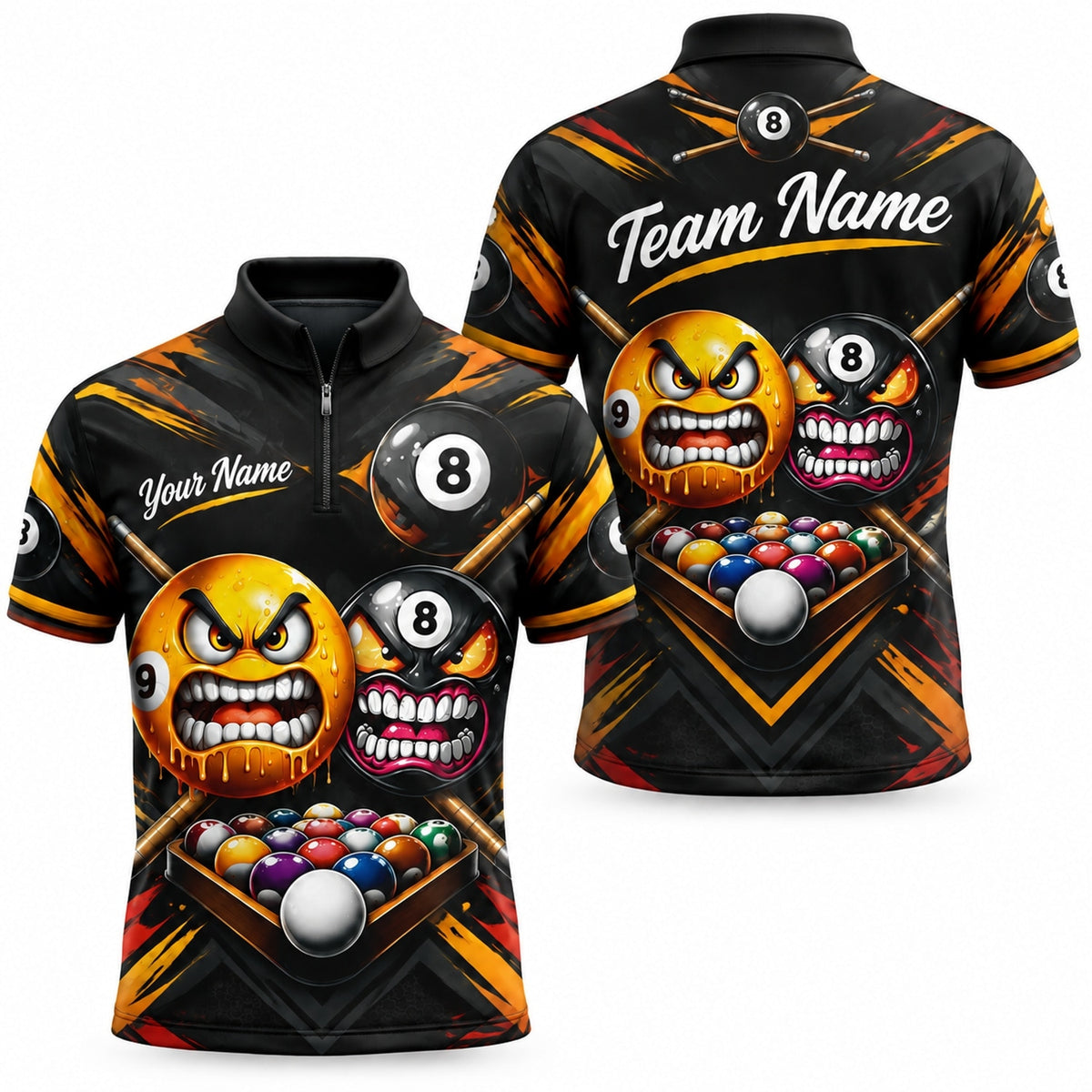 Angry Billiard Balls Sport Personalized Billiard Polo Shirt Jersey Zip 1 4 Collar