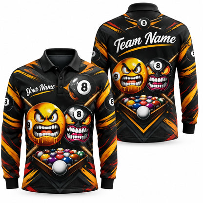 Angry Billiard Balls Sport Personalized Billiard Polo Shirt Long Sleeve Polo