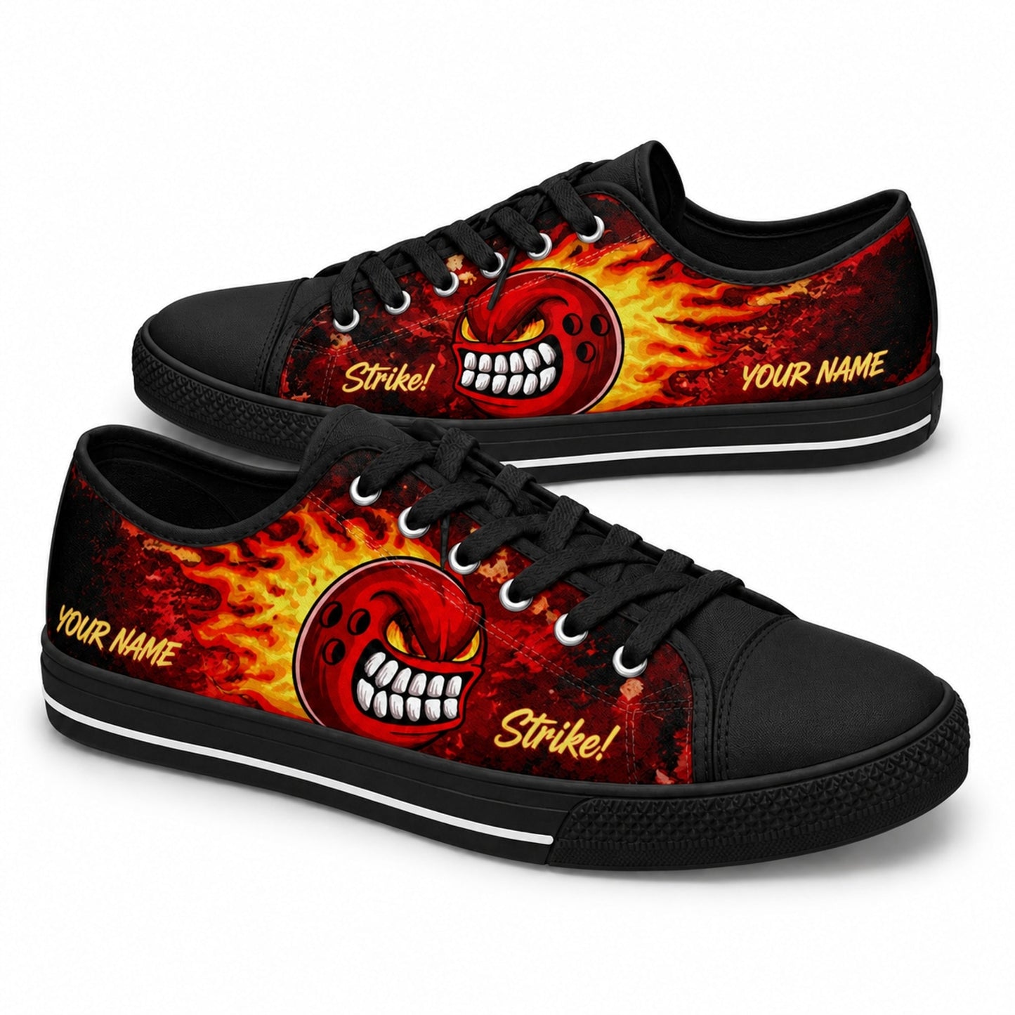 Angry Bowling Ball Graphic Custom Low Top Shoes Black Shoes
