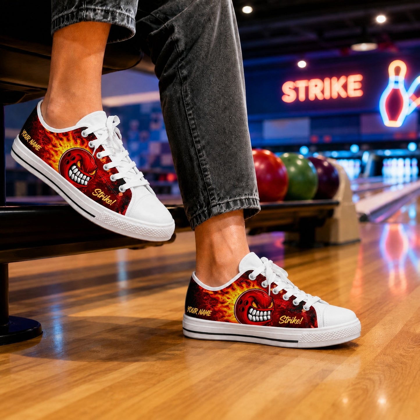Angry Bowling Ball Graphic Custom Low Top Shoes Bowling Life Style