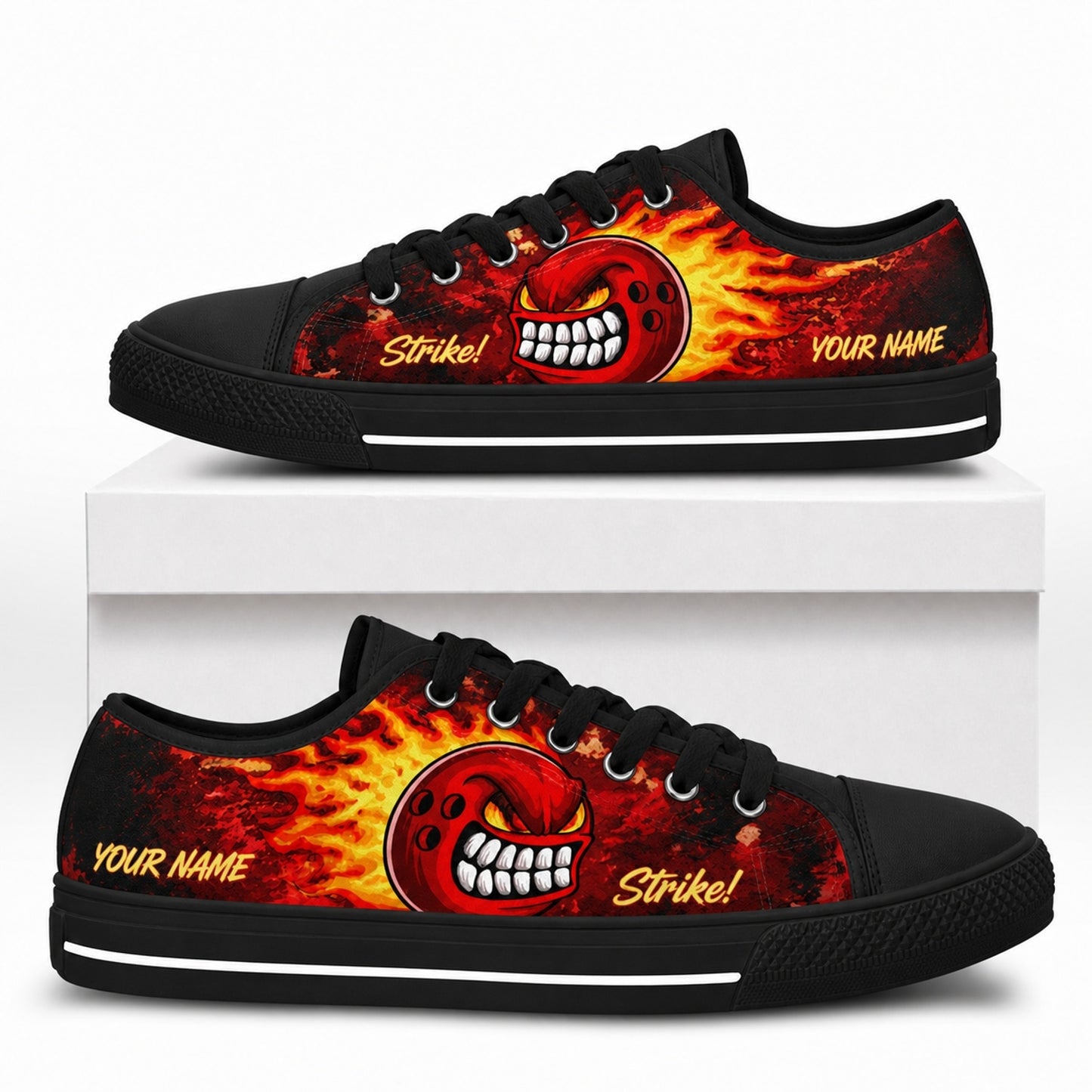 Angry Bowling Ball Graphic Custom Low Top Shoes Box Black