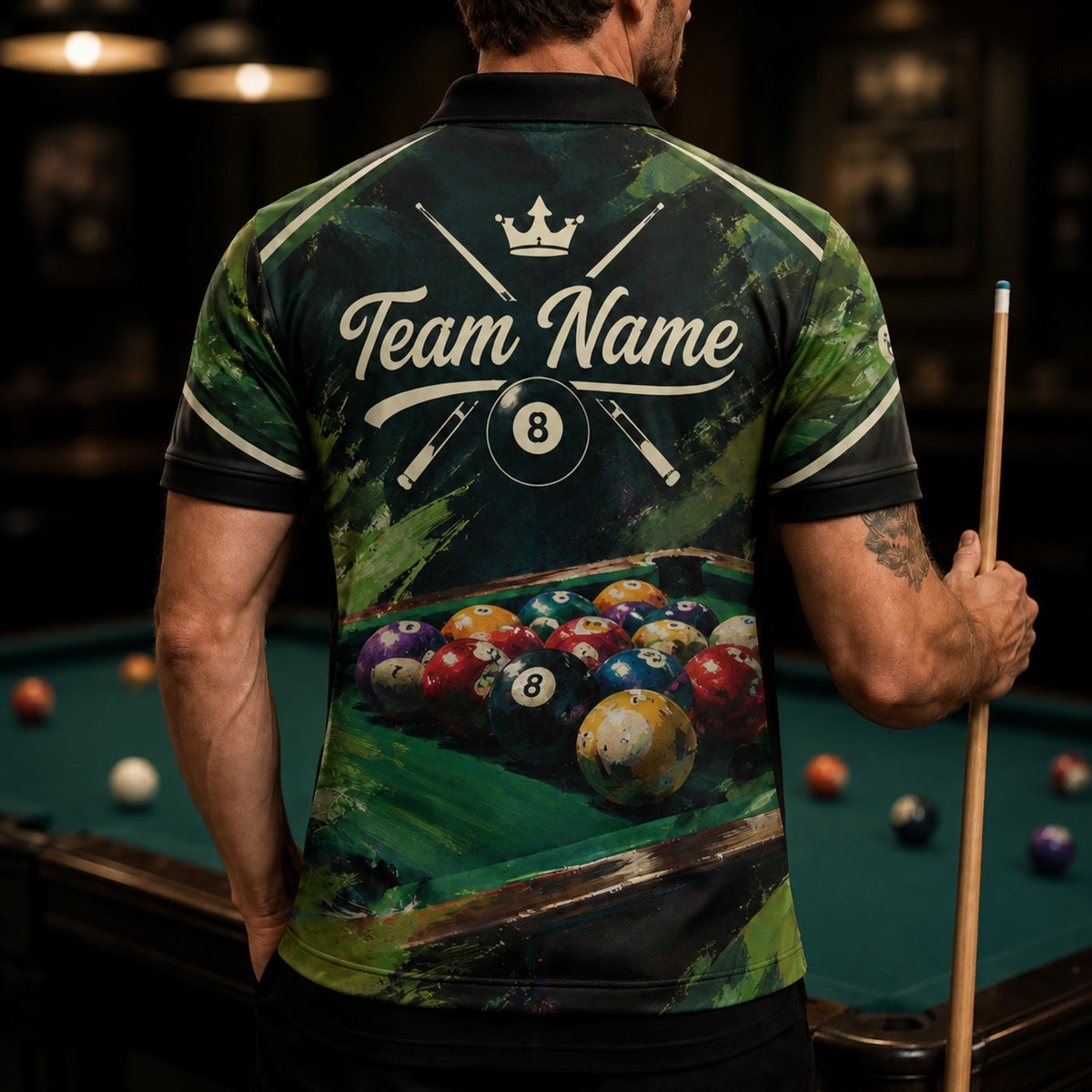 Artistic 8 Ball Billiards Sport Personalized Billiard Polo Shirt Back View