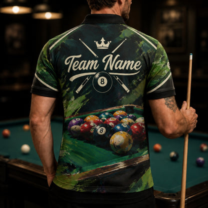 Artistic 8 Ball Billiards Sport Personalized Billiard Polo Shirt Back View