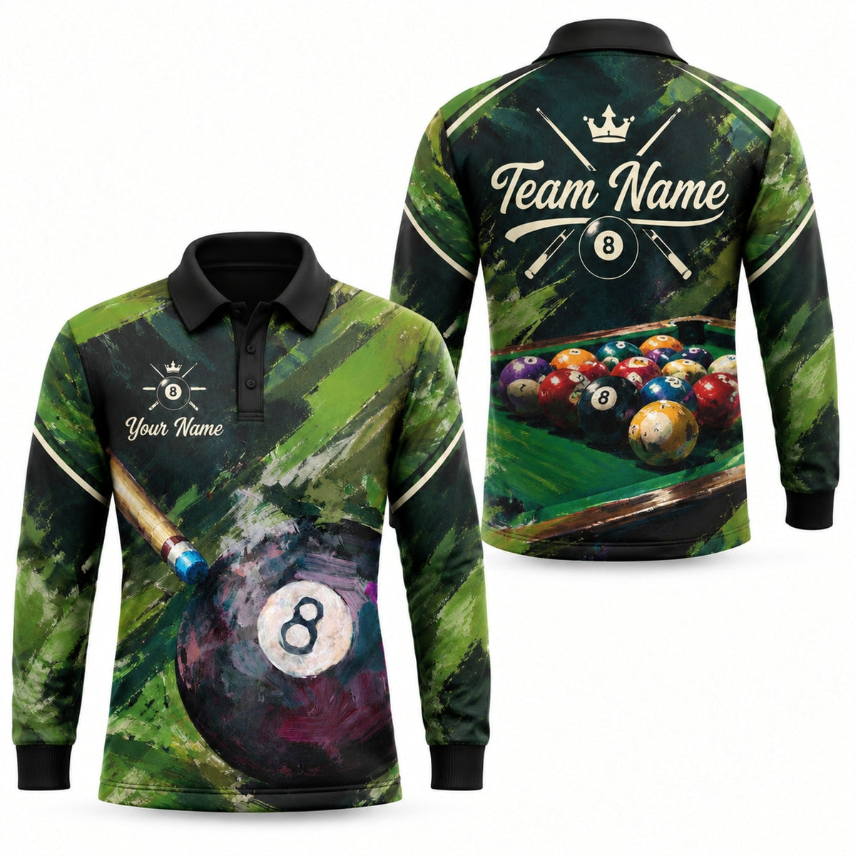 Artistic 8 Ball Billiards Sport Personalized Billiard Polo Shirt Long Sleeve Polo