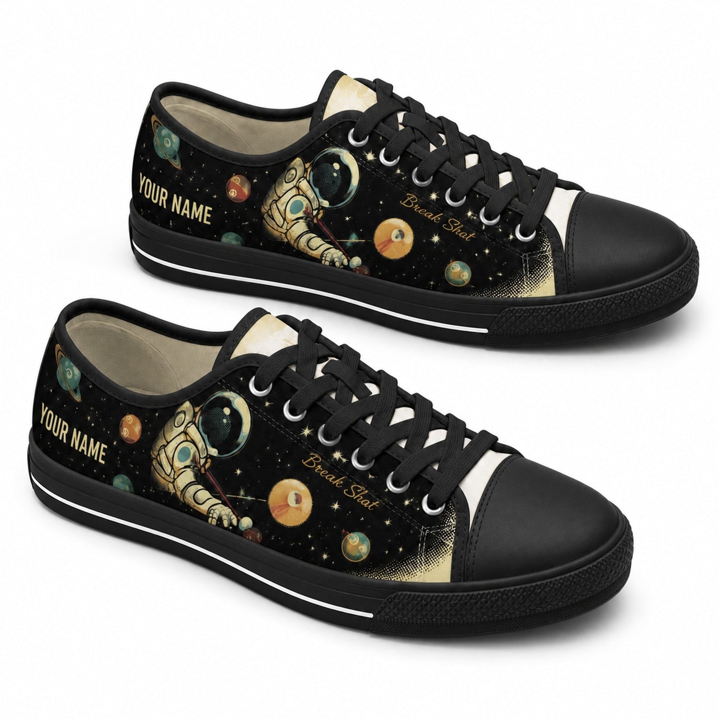 Astronaut Billiard Design Graphic Personalized Low Top Shoes Black Shoes