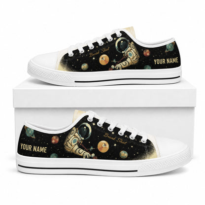 Astronaut Billiard Design Graphic Personalized Low Top Shoes Box White