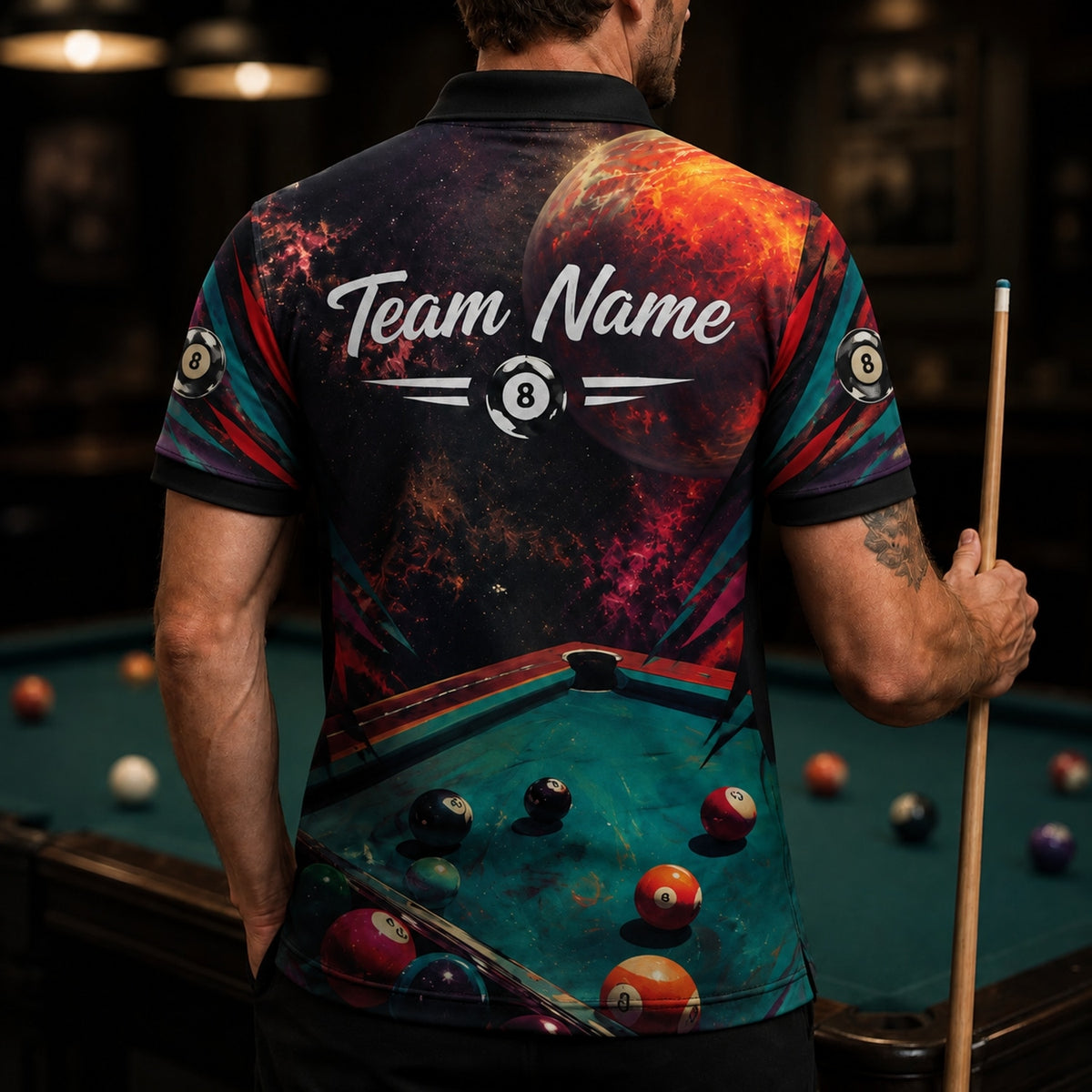 Astronaut Billiards Galaxy Graphic Personalized Billiard Polo Shirt Back View