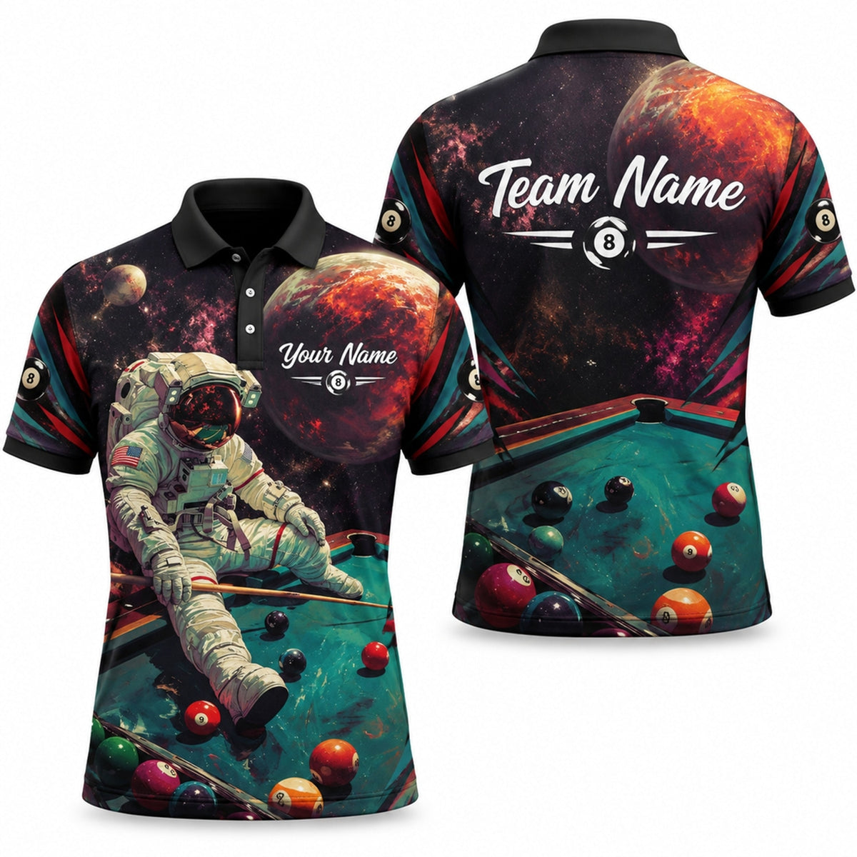 Astronaut Billiards Galaxy Graphic Personalized Billiard Polo Shirt