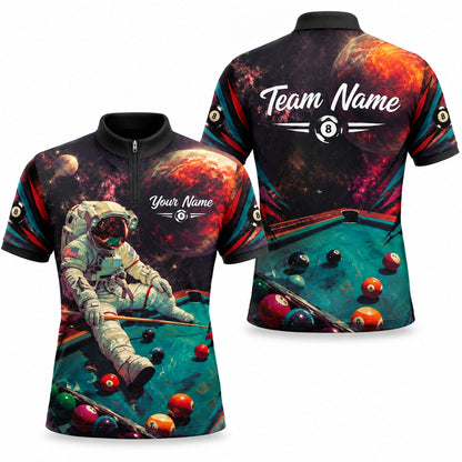 Astronaut Billiards Galaxy Graphic Personalized Billiard Polo Shirt Jersey Zip 1 4 Collar