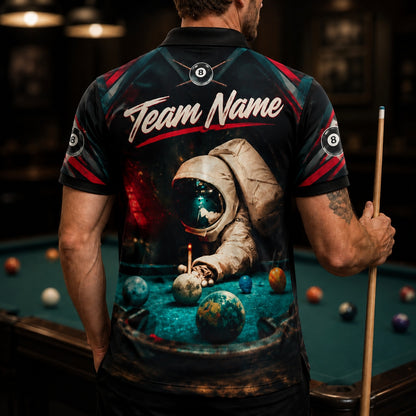 Astronaut Billiards Graphic Custom Billiard Polo Shirt Back View