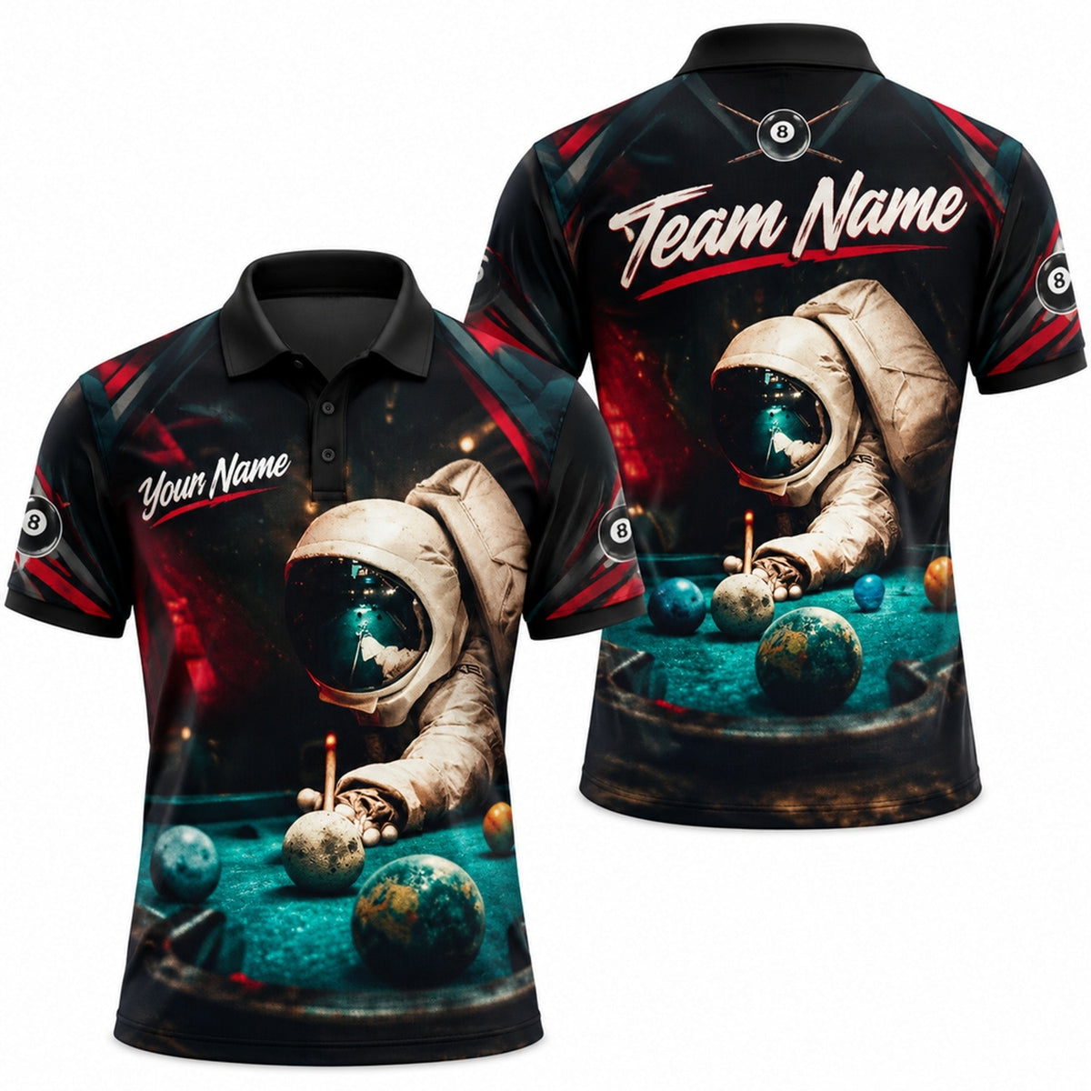 Astronaut Billiards Graphic Custom Billiard Polo Shirt