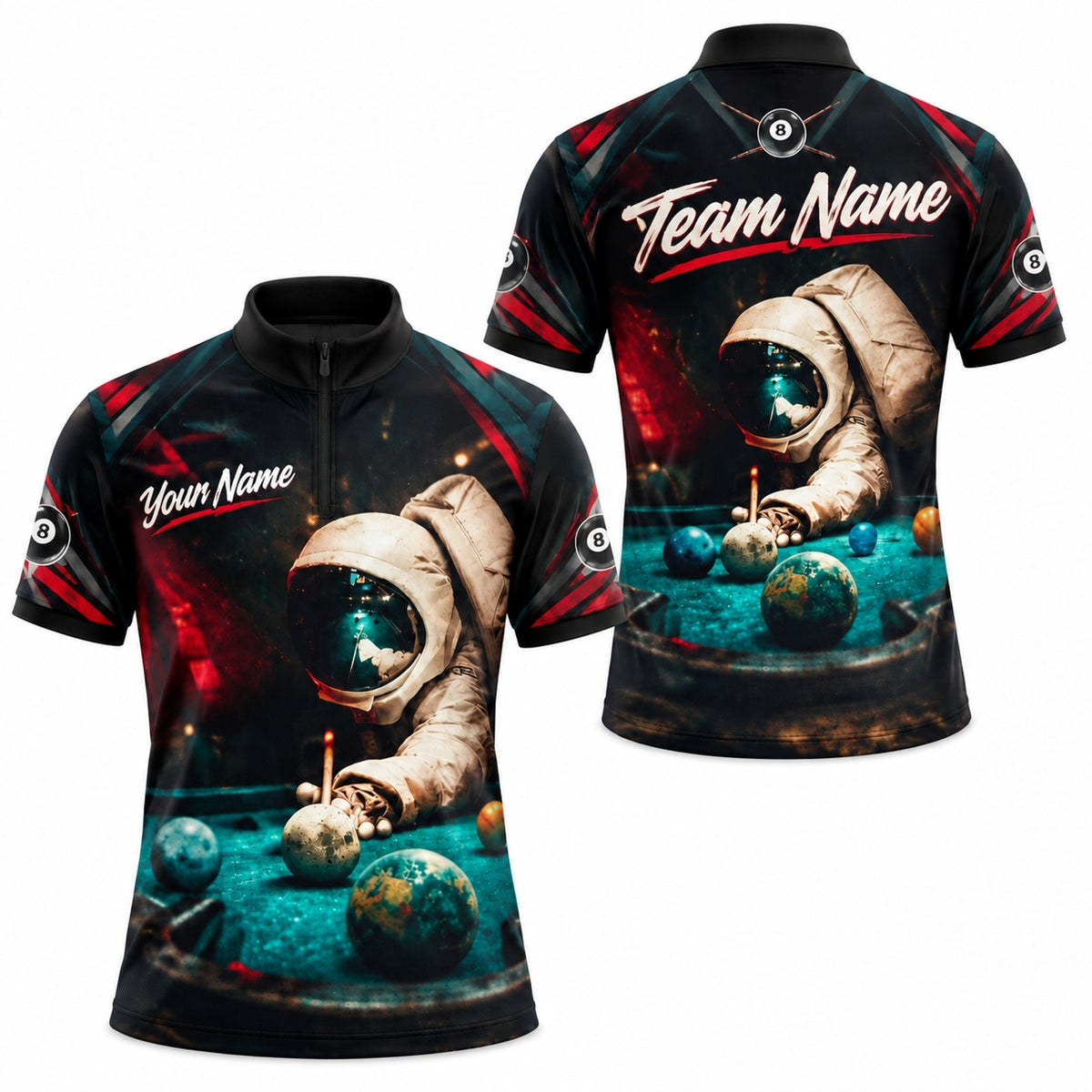 Astronaut Billiards Graphic Custom Billiard Polo Shirt Jersey Zip 1 4 Collar