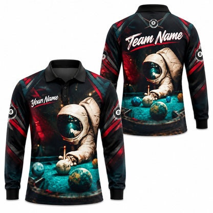 Astronaut Billiards Graphic Custom Billiard Polo Shirt Long Sleeve Polo
