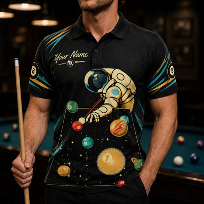 Astronaut Billiards Graphic Personalized Billiard Polo Shirt Front View