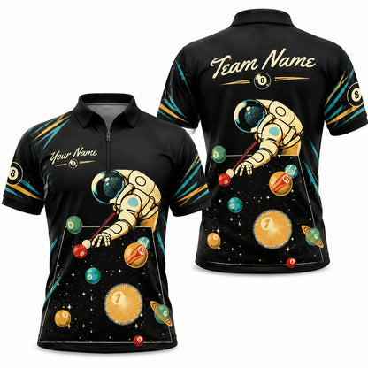 Astronaut Billiards Graphic Personalized Billiard Polo Shirt Jersey Zip 1 4 Collar