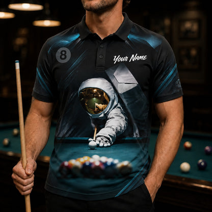 Astronaut Billiards Player Sport Custom Billiard Polo Shirt Front View