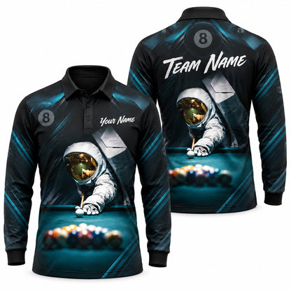 Astronaut Billiards Player Sport Custom Billiard Polo Shirt Long Sleeve Polo