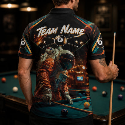 Astronaut Billiards Player Sport Personalized Billiard Polo Shirt Back View