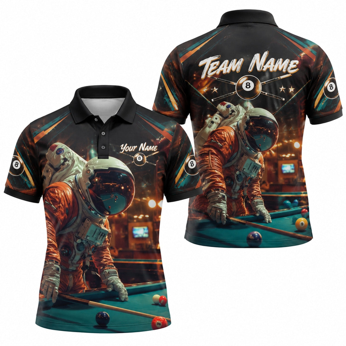 Astronaut Billiards Player Sport Personalized Billiard Polo Shirt