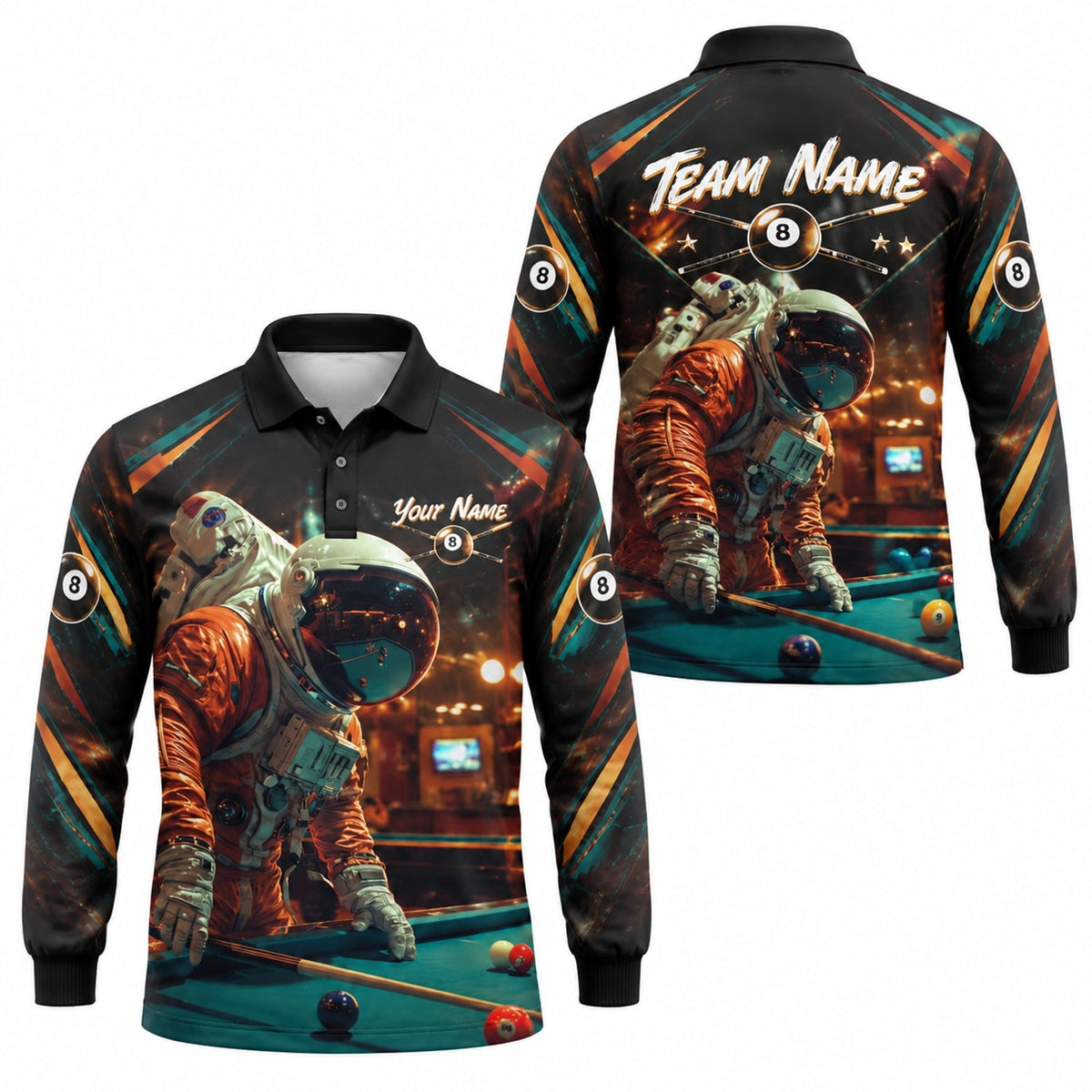 Astronaut Billiards Player Sport Personalized Billiard Polo Shirt Long Sleeve Polo