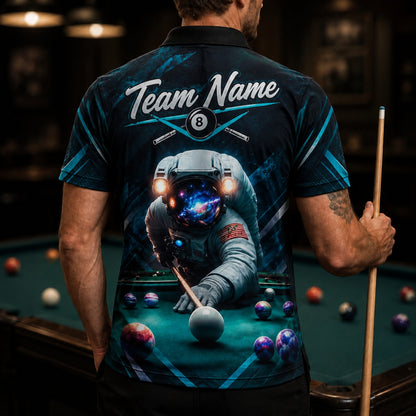 Astronaut Billiards Shooter Graphic Personalized Billiard Polo Shirt Back View