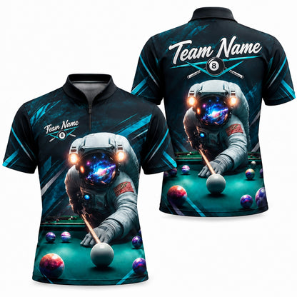 Astronaut Billiards Shooter Graphic Personalized Billiard Polo Shirt Jersey Zip 1 4 Collar