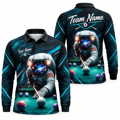 Astronaut Billiards Shooter Graphic Personalized Billiard Polo Shirt Long Sleeve Polo