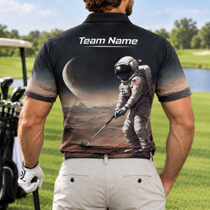 Astronaut Golf on Mars Graphic Personalized Golf Polo Shirt Back View