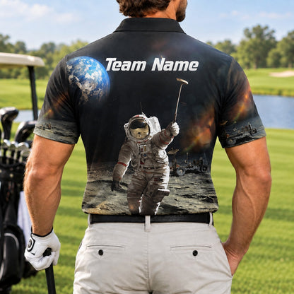 Astronaut Moon Golf Graphic Personalized Golf Polo Shirt Back View