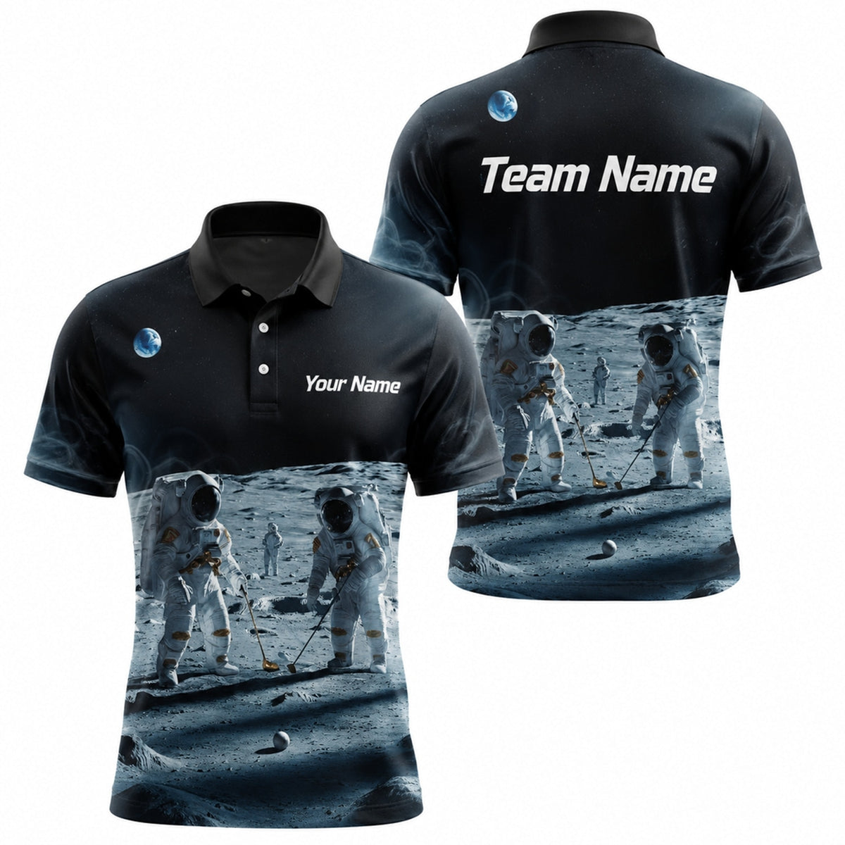 Astronaut Moon Golf Scene Custom Golf Polo Shirt