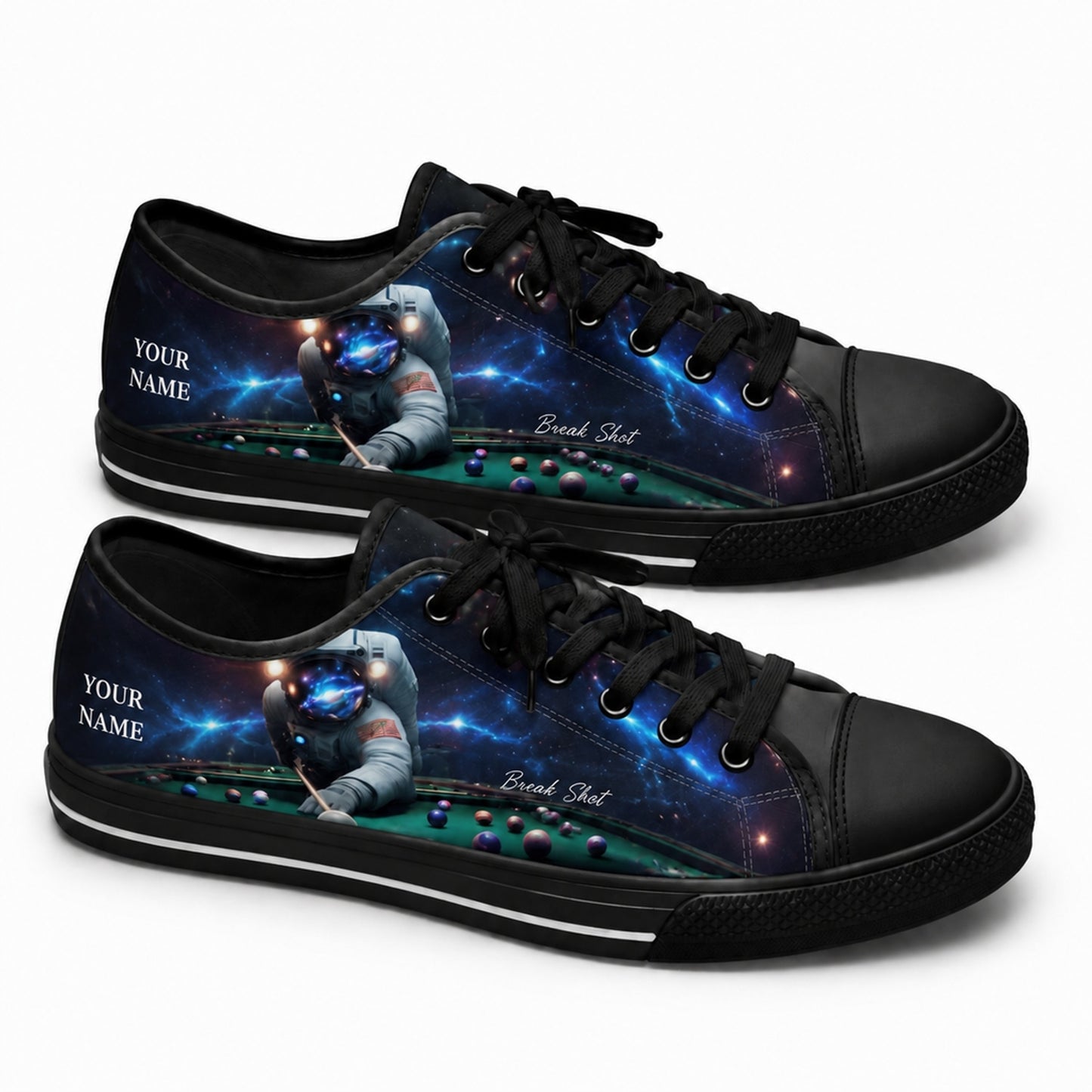 Astronaut Playing Pool Graphic Custom Low Top Shoes Black Shoes