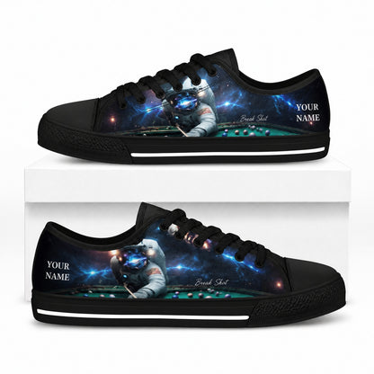 Astronaut Playing Pool Graphic Custom Low Top Shoes Box Black